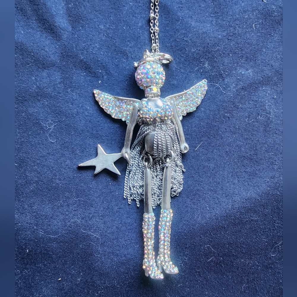 Source Unknown Silver and Iridescent Angel Necklace